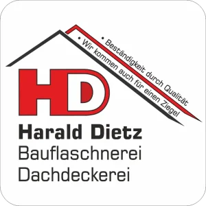 Großes Logo der Bauflaschnerei & Dachdeckerei Dietz mit Text "Beständigkeit durch Qualität" und "Wir kommen auch für einen Ziegel"